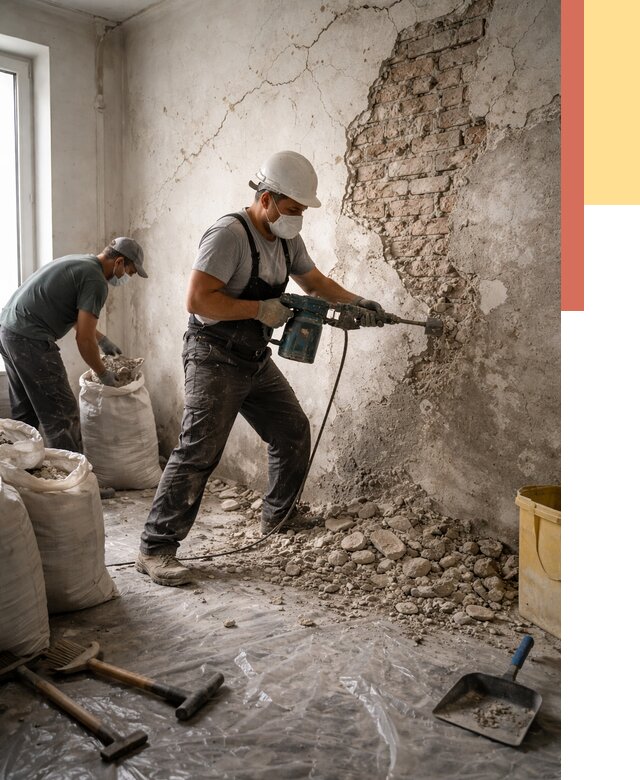 Демонтаж штукатурки со стен в Муравленко от 7708 руб/м² — быстро и недорого | ОТДЕЛОЧНИК-Мрв