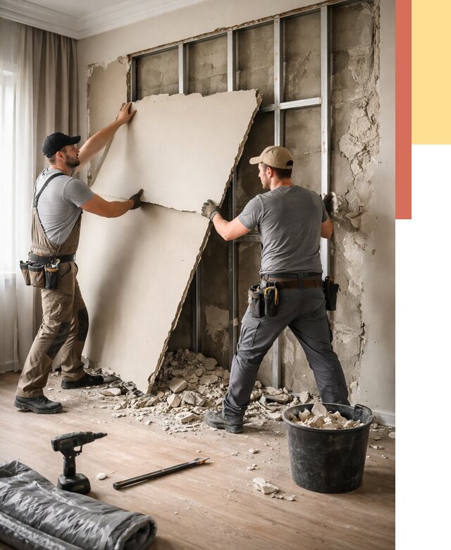 Демонтаж гипсокартона со стен в Муравленко от 375 руб. — услуги демонтажа | ОТДЕЛОЧНИК-Мрв