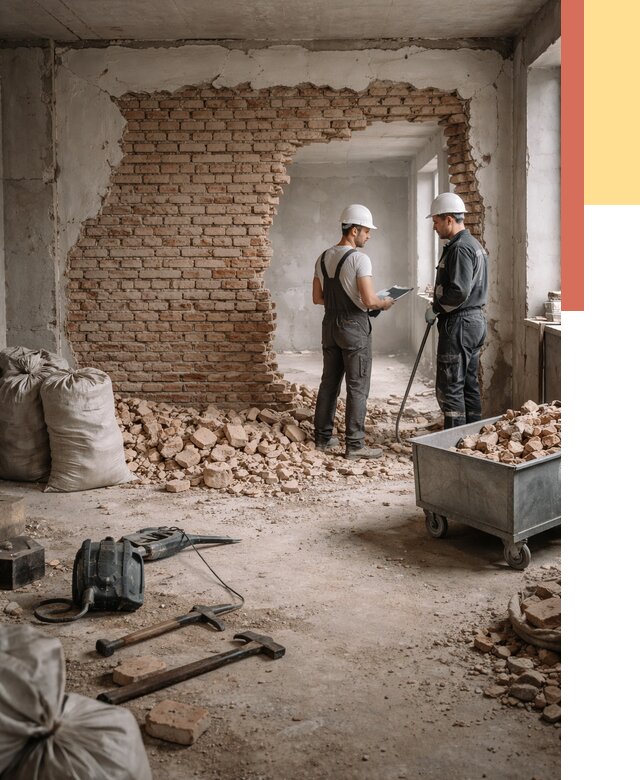 Демонтаж кирпичных стен в Муравленко от 4497 руб. — быстро, недорого, под ключ | ОТДЕЛОЧНИК-Мрв