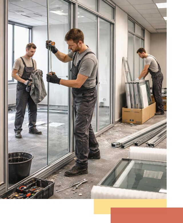 Демонтаж стеклянных перегородок в Муравленко быстро и безопасно