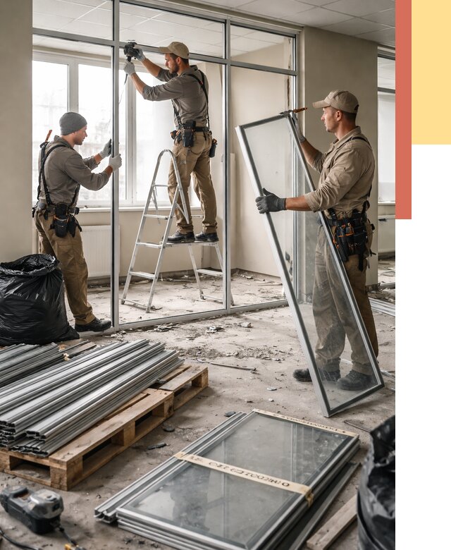 Демонтаж алюминиевых перегородок в Муравленко от 4497 руб. — быстро и недорого | ОТДЕЛОЧНИК-Мрв