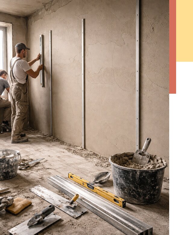 Штукатурка стен по маякам в Муравленко от 5888 руб./м² — выравнивание под ключ | ОТДЕЛОЧНИК-Мрв