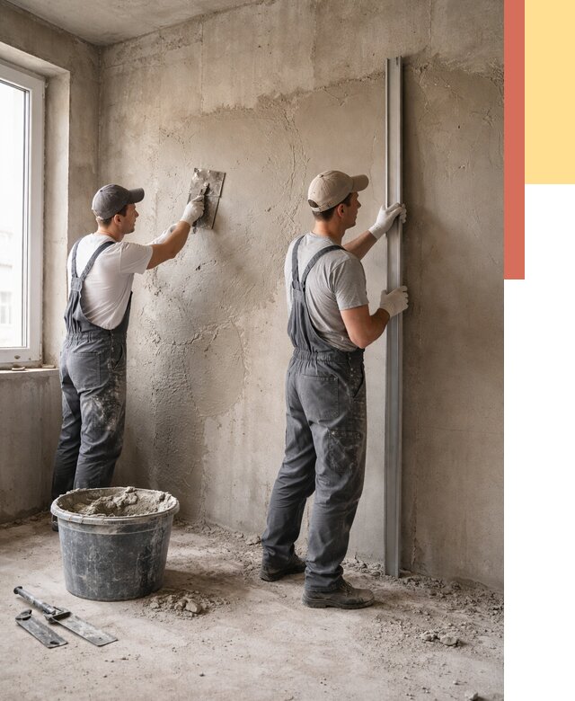 Штукатурка бетонных стен в Муравленко от 4818 руб/м² — качественно и быстро | ОТДЕЛОЧНИК-Мрв