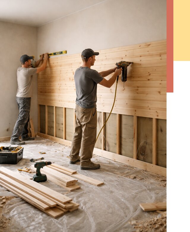 Монтаж деревянной вагонки на стены в Муравленко от 8030 руб. | Услуги монтажа вагонки | ОТДЕЛОЧНИК-Мрв