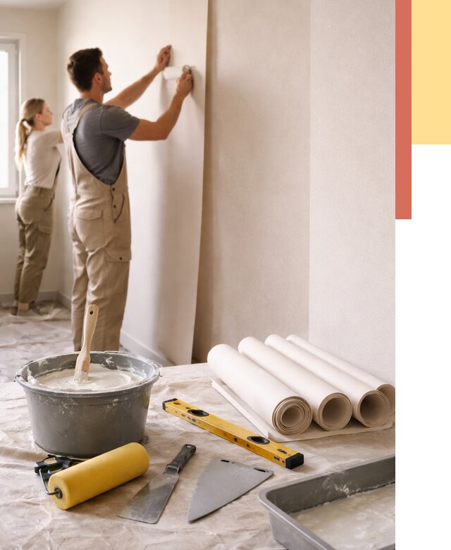 Поклейка бумажных обоев в Муравленко от 5888 руб./м2 — быстро и недорого | ОТДЕЛОЧНИК-Мрв