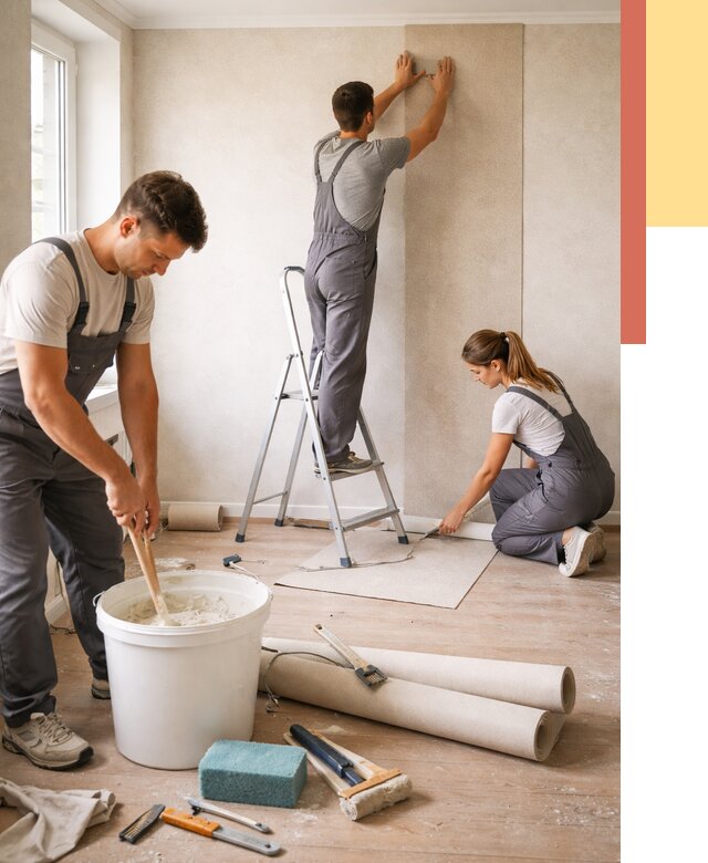 Оклейка стен обоями в Муравленко от 3747 руб/м2 — быстро и недорого | ОТДЕЛОЧНИК-Мрв