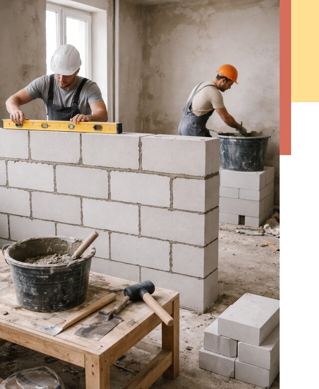 Кладка перегородок из газобетона в Муравленко от 3426 руб. под ключ | ОТДЕЛОЧНИК-Мрв