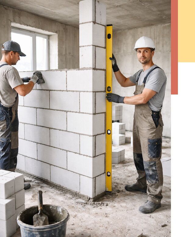 Кладка перегородок из пеноблока в Муравленко от 1927 руб. под ключ | ОТДЕЛОЧНИК-Мрв