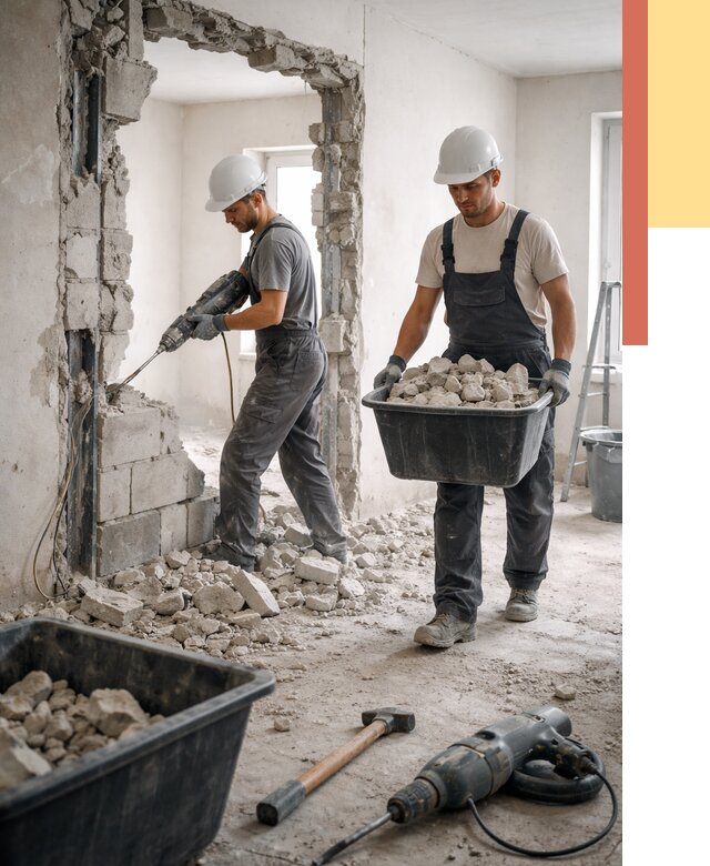 Демонтаж блоковых перегородок в Муравленко от 4015 руб. — быстро и недорого | ОТДЕЛОЧНИК-Мрв