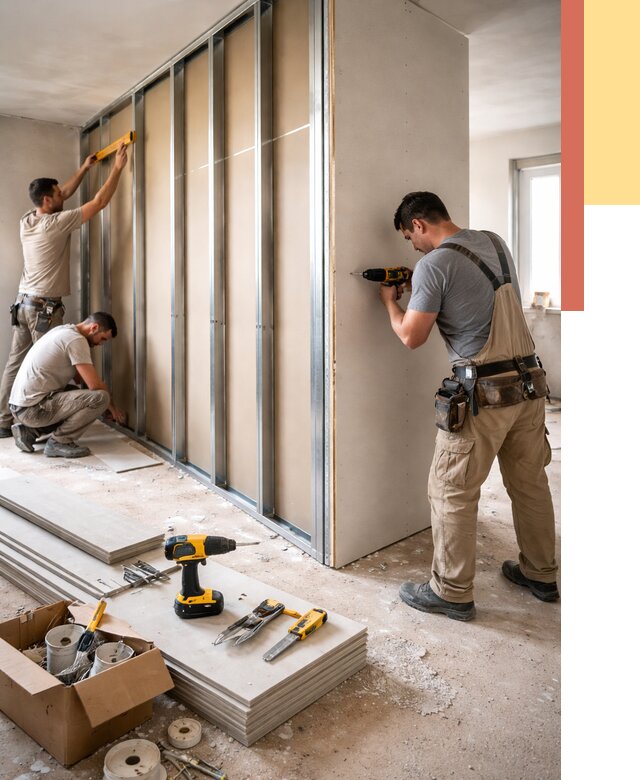 Монтаж однослойной перегородки из гипсокартона в Муравленко от 696 руб. | ОТДЕЛОЧНИК-Мрв