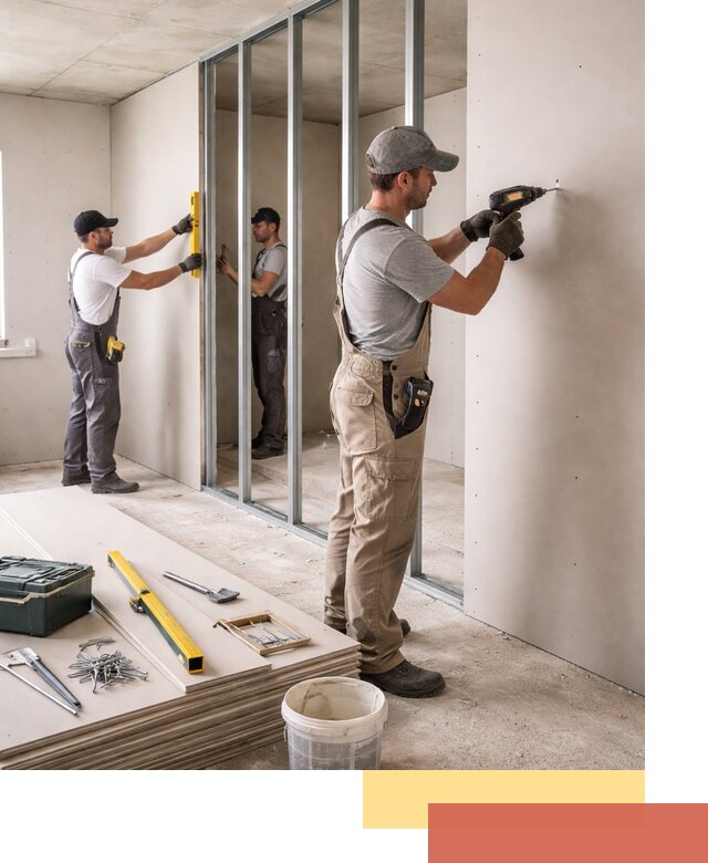 Однослойная перегородка из гипсокартона в Муравленко под ключ, монтаж и отделка