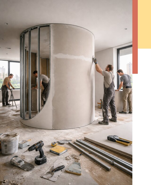 Радиусная перегородка из гипсокартона в Муравленко от 3105 руб. под ключ | ОТДЕЛОЧНИК-Мрв