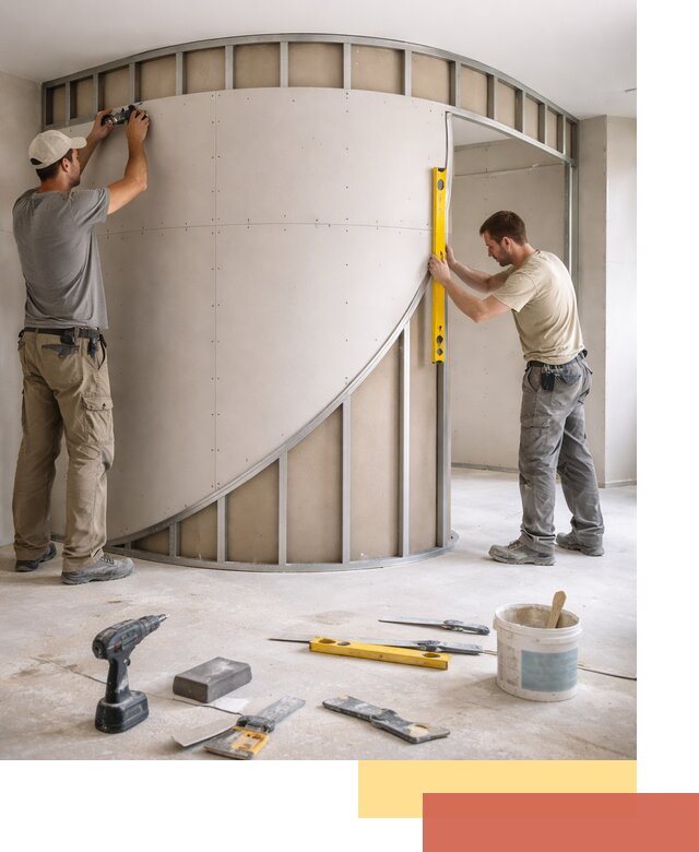 Радиусная перегородка из гипсокартона в Муравленко под ключ