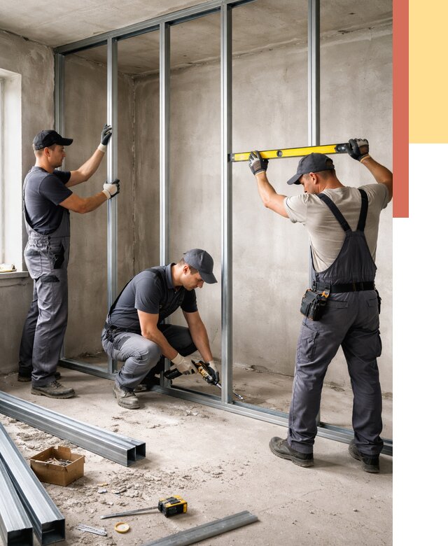 Монтаж каркаса перегородки из профиля в Муравленко от 803 руб. | ОТДЕЛОЧНИК-Мрв