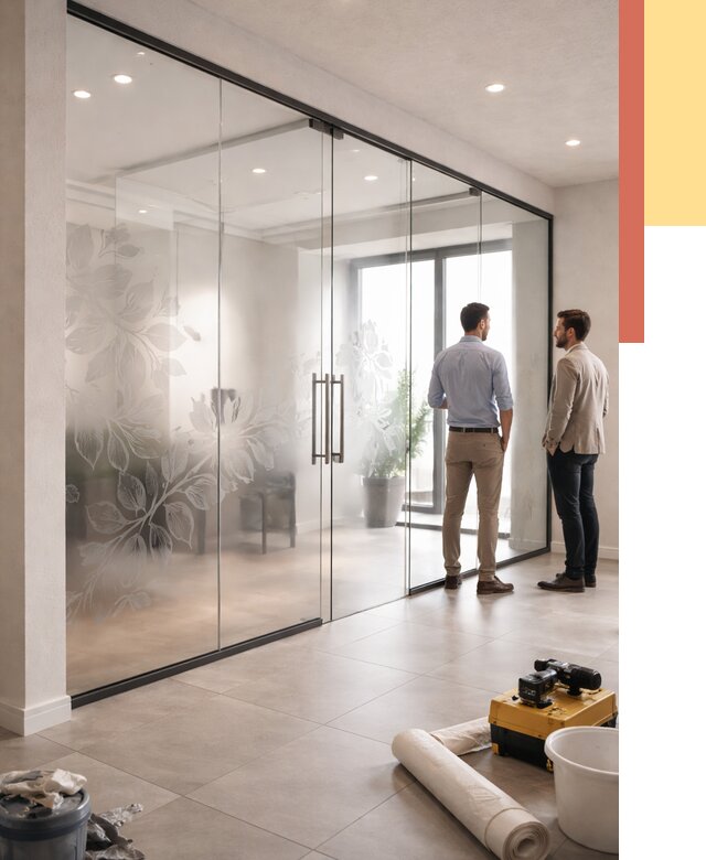 Стеклянные перегородки с рисунком в Муравленко от 13383 руб. монтаж и нанесение | ОТДЕЛОЧНИК-Мрв