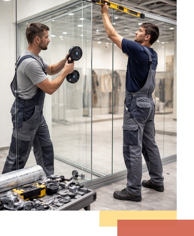 Стеклянные перегородки для магазинов в Муравленко — монтаж и установка