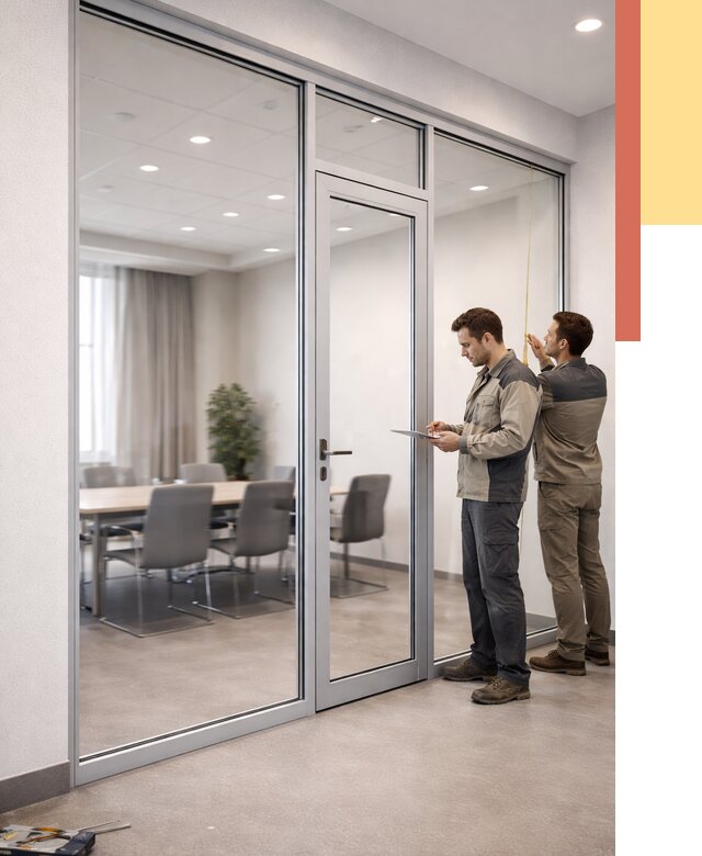 Установка и монтаж алюминиевых перегородок со стеклом в Муравленко от 8779 руб. | ОТДЕЛОЧНИК-Мрв