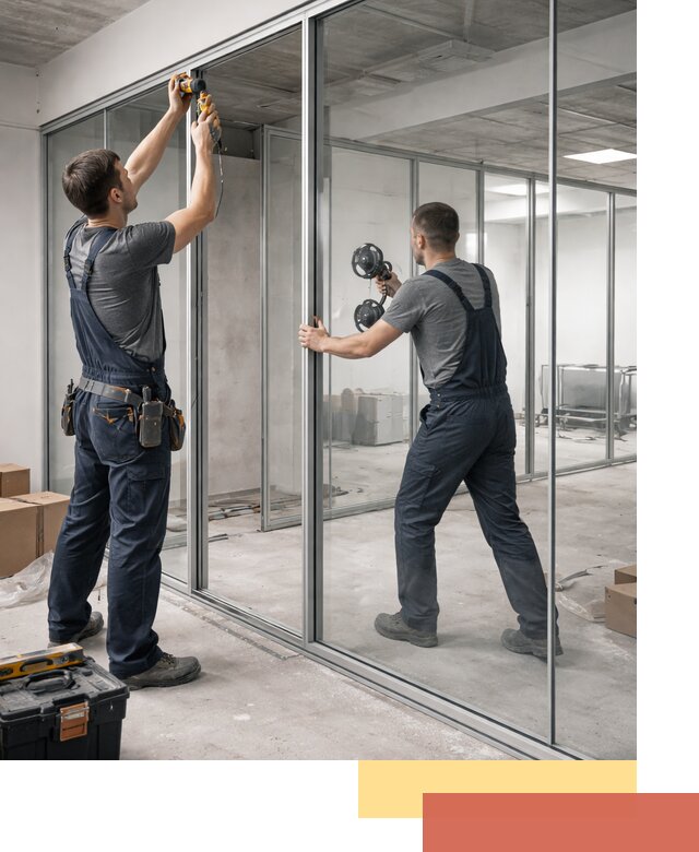 Алюминиевые перегородки со стеклом в Муравленко — изготовление и монтаж