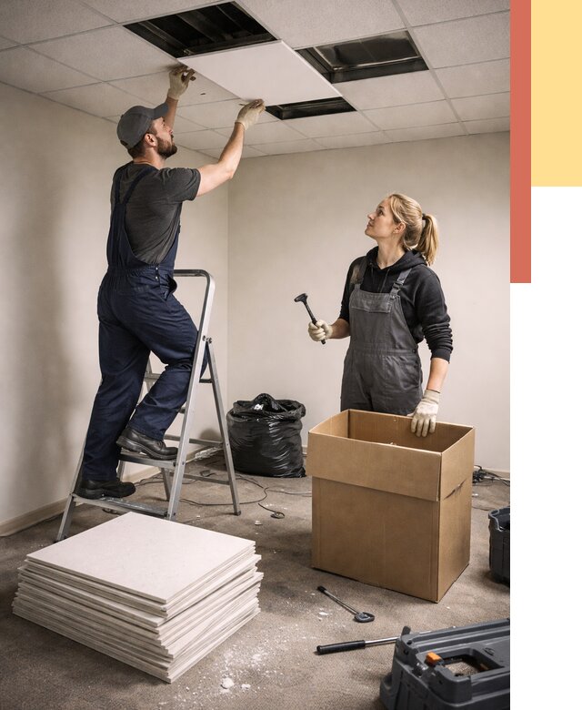 Демонтаж потолочной плитки в Муравленко от 4818 руб. быстро и недорого | ОТДЕЛОЧНИК-Мрв