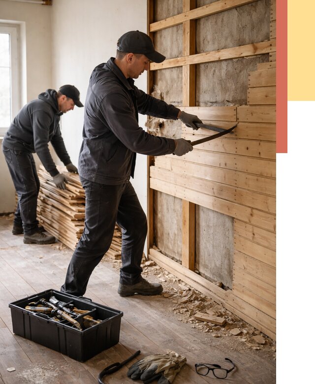 Демонтаж вагонки в Муравленко от 4068 руб/м2 — быстро и недорого | ОТДЕЛОЧНИК-Мрв