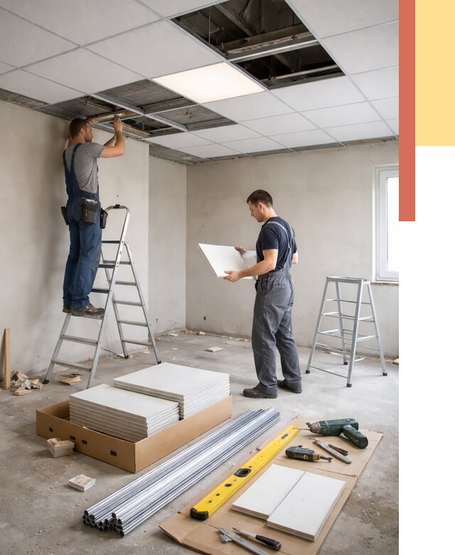 Монтаж потолка армстронг в Муравленко от 4818 руб/м2 — быстрая установка под ключ | ОТДЕЛОЧНИК-Мрв