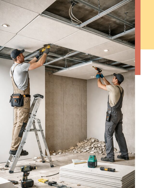 Монтаж акустического потолка в Муравленко от 6959 руб/м2 — быстро и недорого | ОТДЕЛОЧНИК-Мрв