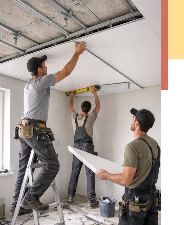 Монтаж потолка из ПВХ панелей в Муравленко от 3747 руб./м2 — быстро и недорого | ОТДЕЛОЧНИК-Мрв