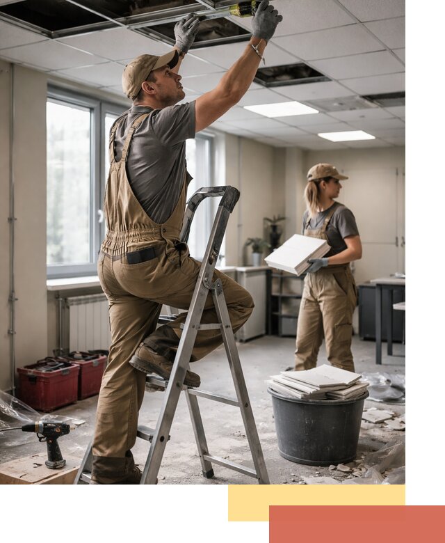 Ремонт потолка Армстронг и замена плит в Муравленко