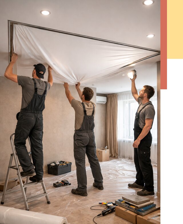 Монтаж ПВХ натяжного потолка в Муравленко от 3747 руб. под ключ | ОТДЕЛОЧНИК-Мрв