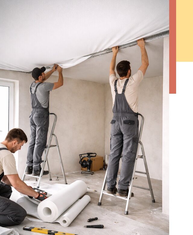 Монтаж тканевого натяжного потолка в Муравленко от 3747 руб. под ключ | ОТДЕЛОЧНИК-Мрв