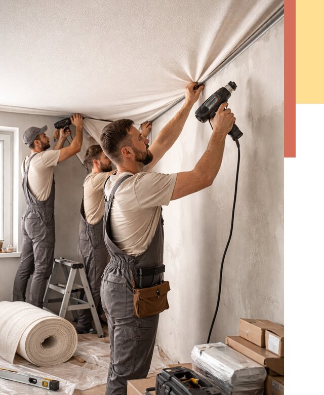 Монтаж фактурного натяжного потолка в Муравленко от 803 руб. — ОТДЕЛОЧНИК-Мрв