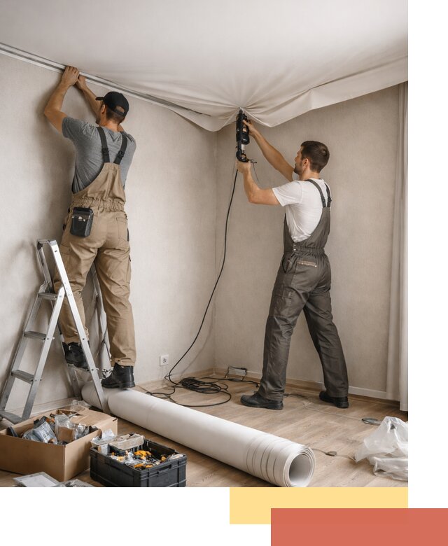 Монтаж цветного натяжного потолка в Муравленко за один день