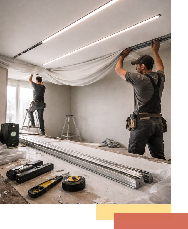 Монтаж натяжных потолков со световыми линиями в Муравленко