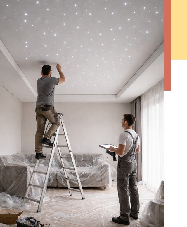 Монтаж натяжного потолка «звездное небо» в Муравленко от 6959 руб. | ОТДЕЛОЧНИК-Мрв