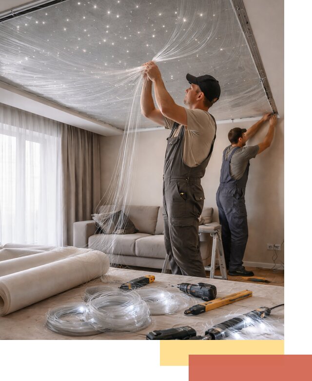 Монтаж натяжного потолка «Звездное небо» в Муравленко