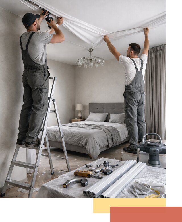 Монтаж натяжного потолка в спальне в Муравленко