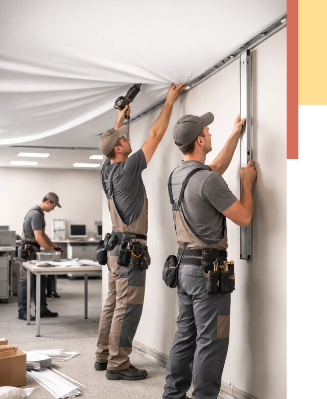 Монтаж натяжного потолка в офисе в Муравленко от 482 руб/м² — быстро и недорого | ОТДЕЛОЧНИК-Мрв