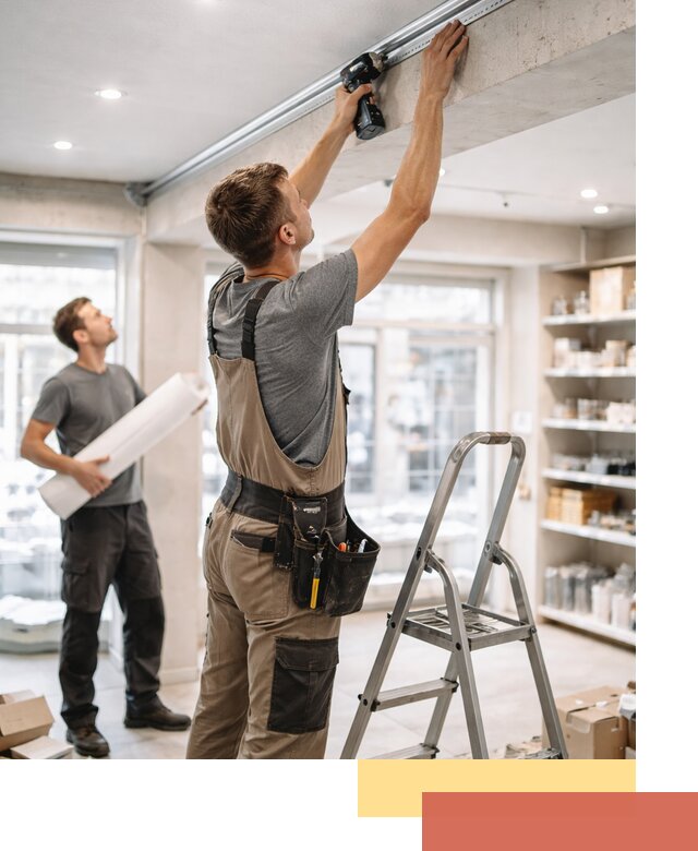 Монтаж натяжных потолков в магазине в Муравленко