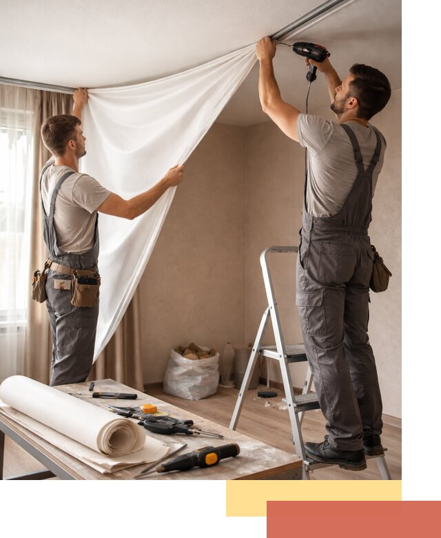 Замена полотна натяжного потолка в Муравленко быстро и качественно