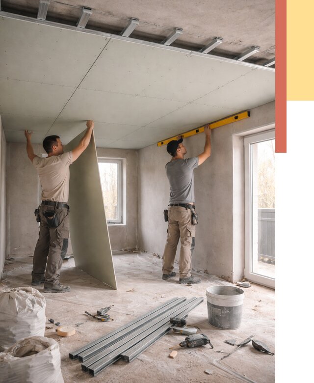 Одноуровневый потолок из гипсокартона в Муравленко от 803 руб. — монтаж под ключ | ОТДЕЛОЧНИК-Мрв