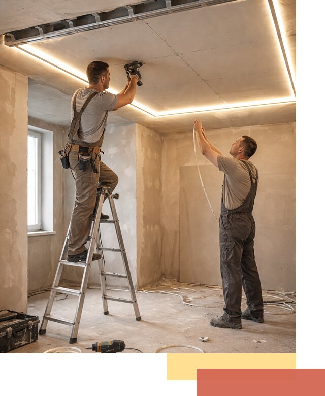 Потолок из гипсокартона с подсветкой в Муравленко