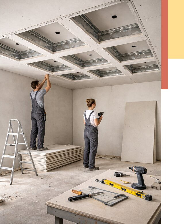 Кессонный потолок из гипсокартона в Муравленко от 1981 руб. — монтаж и под ключ | ОТДЕЛОЧНИК-Мрв