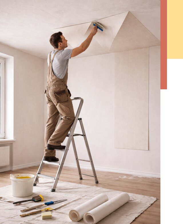 Поклейка обоев на потолок в Муравленко от 4818 руб. быстро и недорого | ОТДЕЛОЧНИК-Мрв